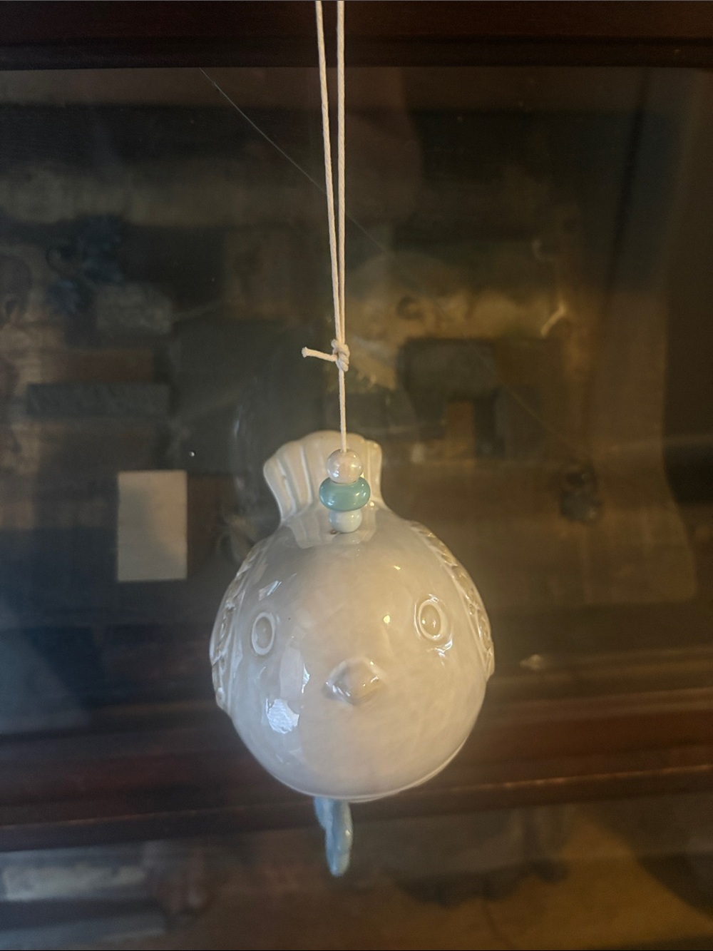Ceramic Hanging Bird Wind Chime with Blue Flower - Picture 6 of 8